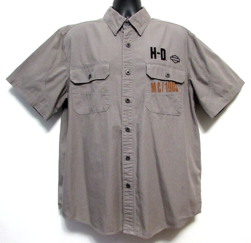 Harley Davidson Garage Shirt Men XL Gray Embroidered Short Sleeve Mechanic Biker - Picture 2 of 18