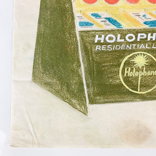 Vintage Holophane Logo Advertising Painting Illustration Sketch Mid Century Mod - Picture 2 of 9