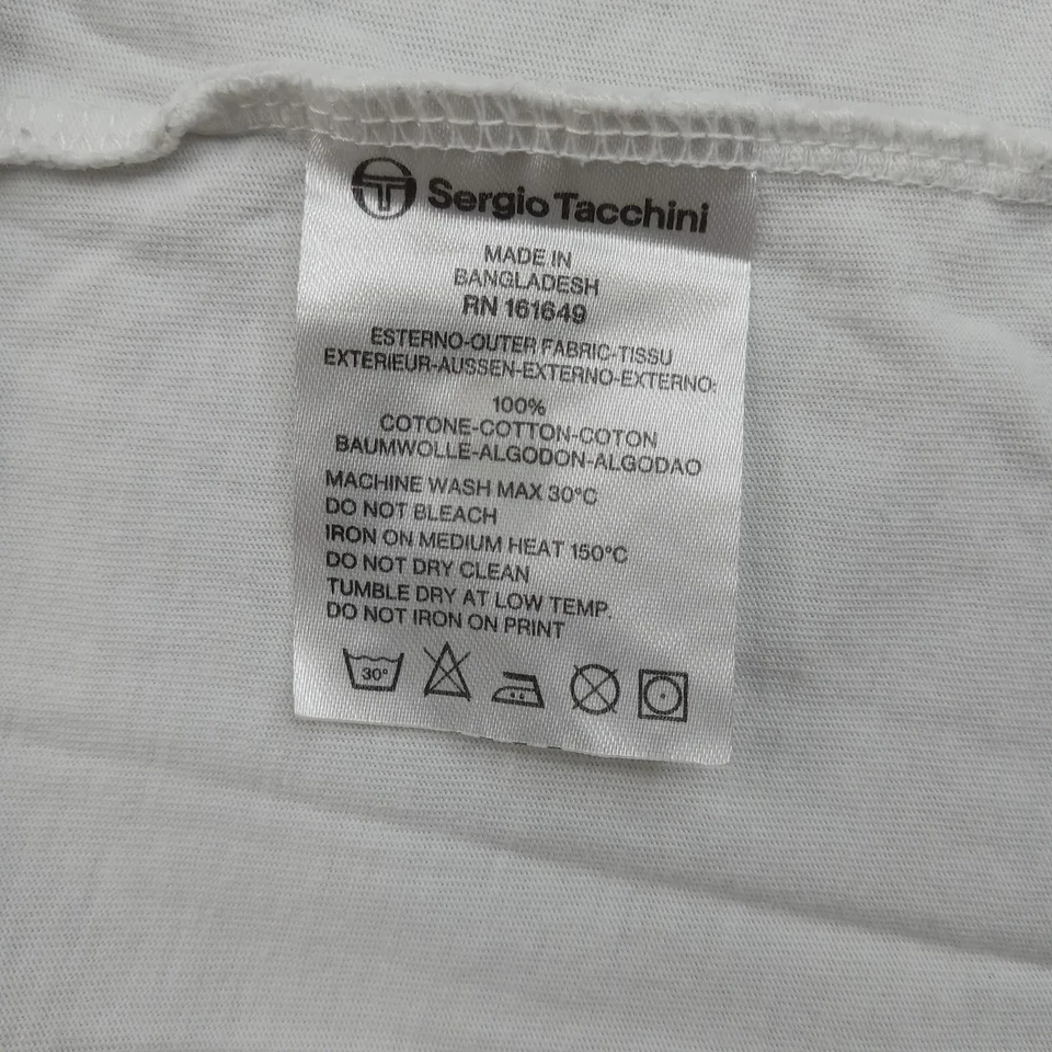 Camisa Sergio Tacchini Para Hombres Grande Blanca Gráfico Logo Manga Corta Algodón Tenis Foto 4 de 4