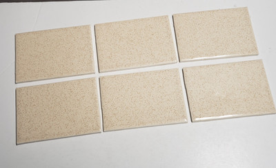 Vtg 6 AO Ceramic Tiles WIDE Rectangle 4 1/4 x 6 Beige w/brown flecks Glossy NOS