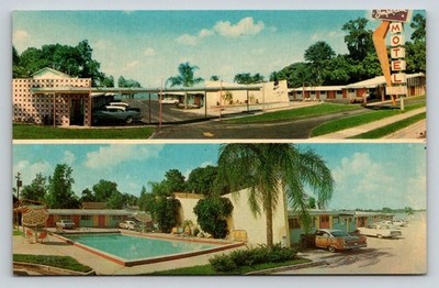 Vintage IMPERIAL MOTEL Winter Park Florida Chrome Postcard 1950s 1960s Cars Pool
