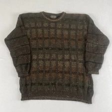 Vintage Cortina Made in Italy Brown Tweed Flecked Geometric Knit Sweater XL