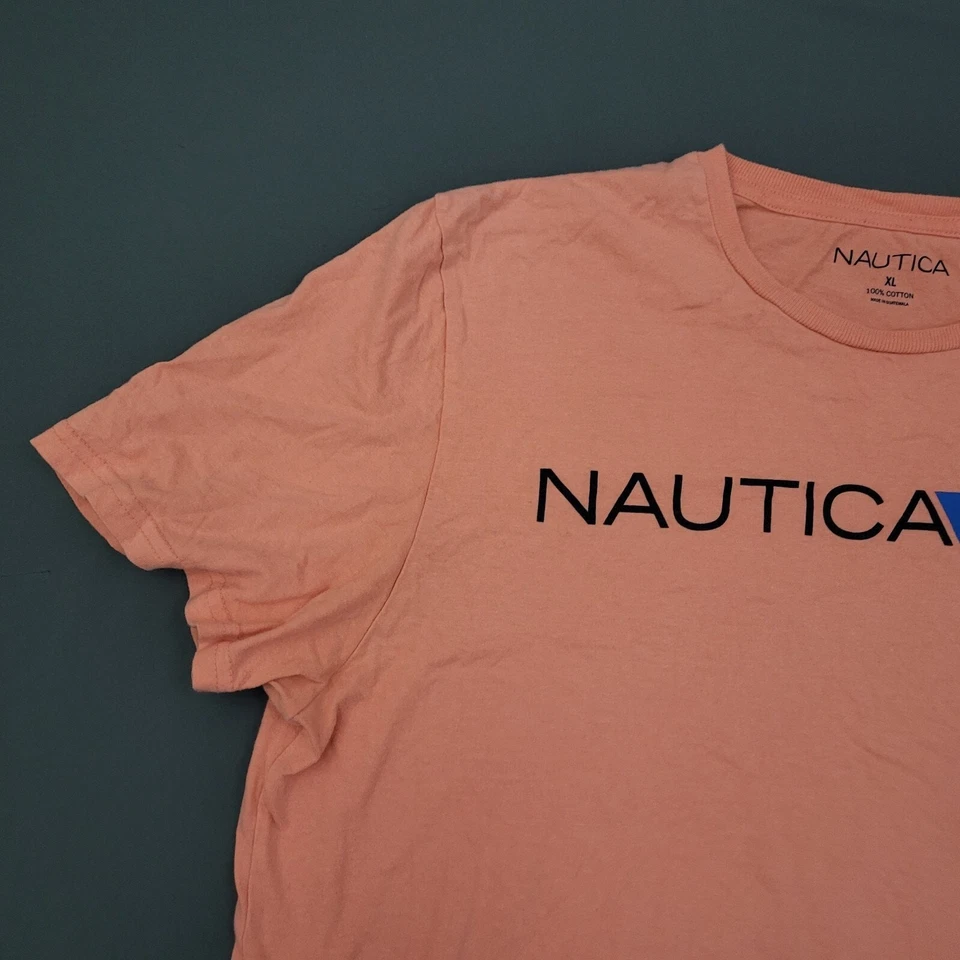 Camisa Nautica Para Hombres XL Manga Corta Cuello Redondo Tejido Pullover Rosa Naranja Foto 2 de 4