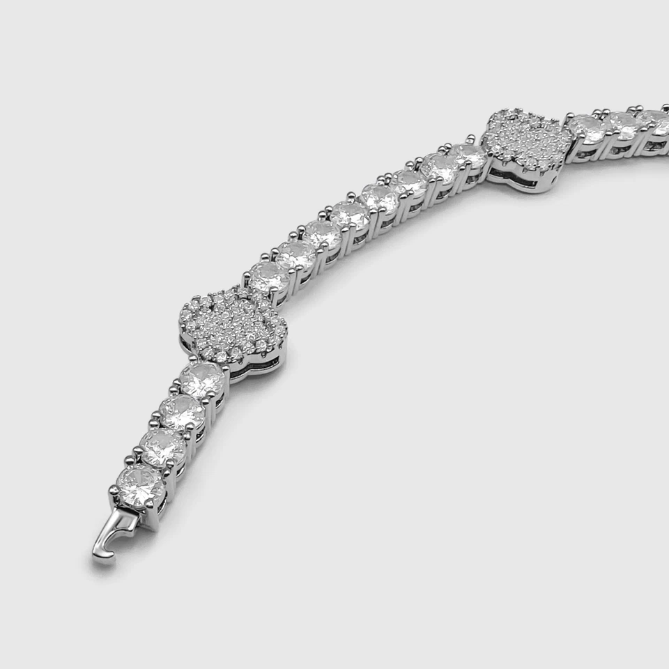 "Brazalete de tenis trébol de cuatro hojas de oro blanco de 18 quilates | Joyería de cadena de diamantes regalo de 7""" Foto 4 de 4