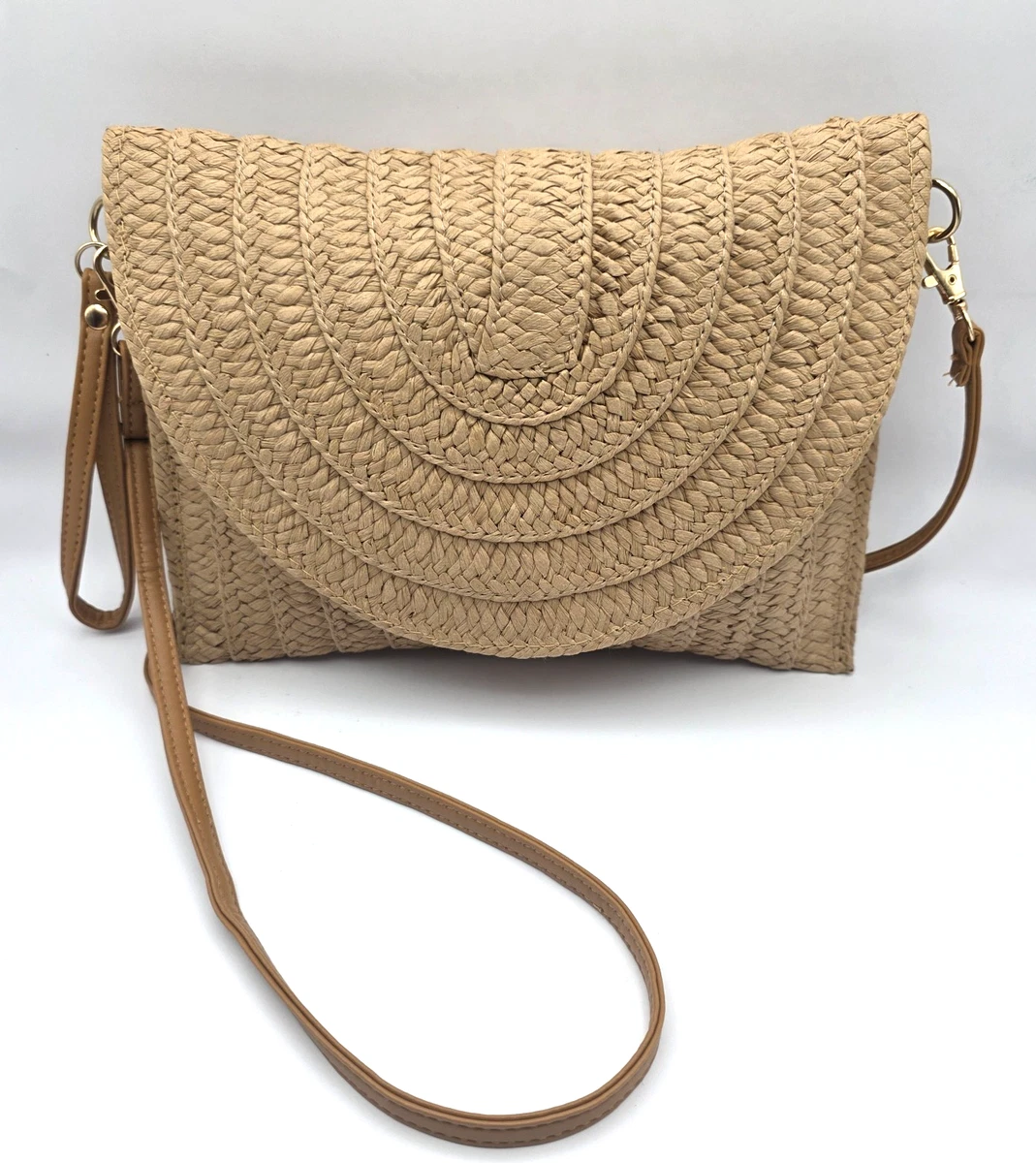 Bolso De Paja Tejido A Mano Con Pompones - Ideal Para Playa Y Verano, Correa Ajustable