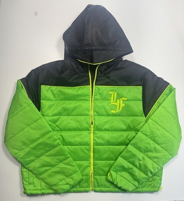 PUMA Men's XXL Black/Green Colorblock Hooded Full Zip Puffer Jacket