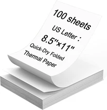 Thermal Printer Paper 8.5 x 11 Inch, 100 Sheets US Letter Size Thermal Paper, Co