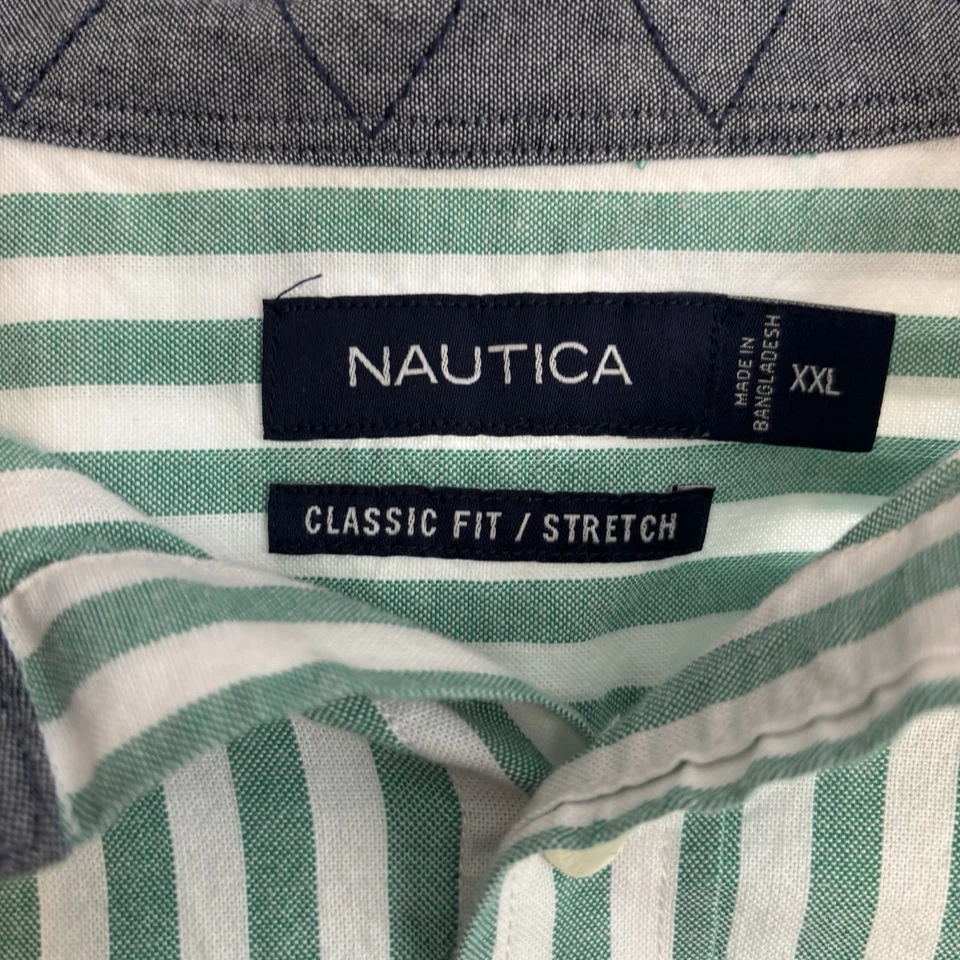 Camisa de manga corta a rayas de calce clásico Oxford elástica ajustada XXL Nautica para hombre Foto 3 de 4