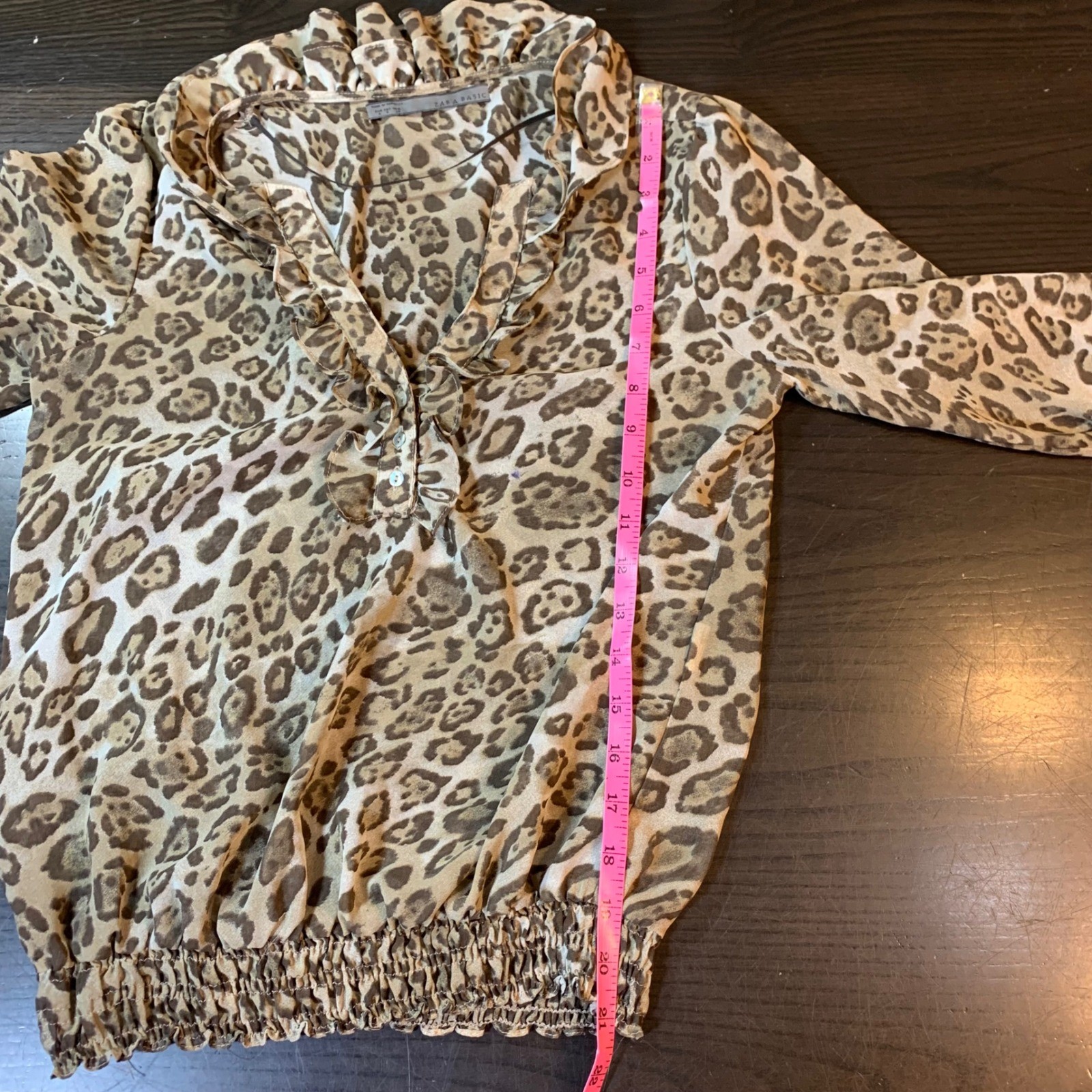 Zara Basic Leopard Print Ruffle Blouse Smocked He… - image 9