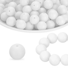 65Pcs Silicone Beads 15mm Round Rubber Focal Beads Bulk, White