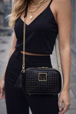 Itzy Ritzy Chelsea  Cole Crossbody Diaper Bag Black Studded Tassel