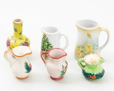 Lot of 6 Vintage Miniature Dollhouse Ceramic Pitchers and Vase 1.5" -2.5" Tall