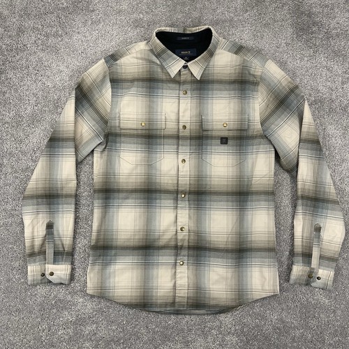 Roark Hemd Herren Medium beige kariert Flanell Wollmischung Druckknopf Langarm - Bild 2 von 10