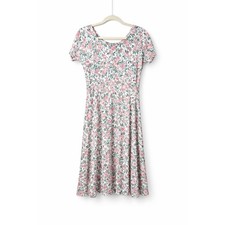 Vintage 80s 90s Rose Floral Empire Waist Midi Dress Cottagecore Romantic Sm-Med