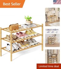 Bamboo Wooden Shoe Rack for Closet - Stackable Shoe Organizer with Modular St...