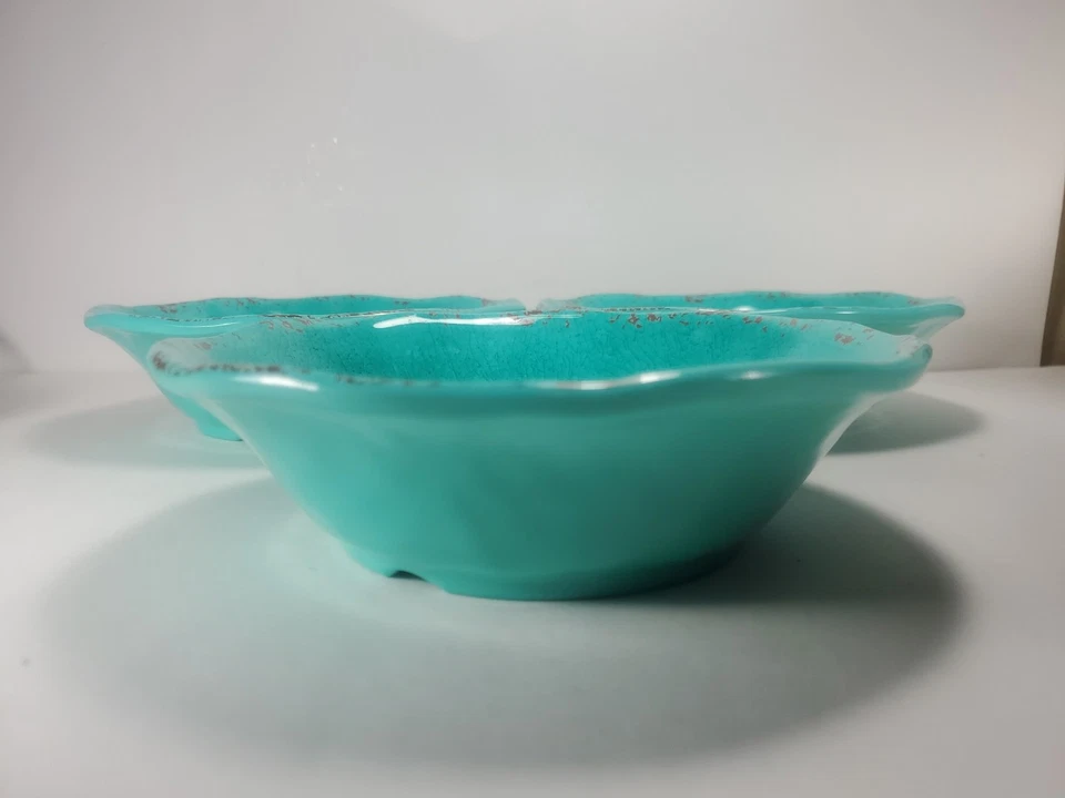 Pier 1 Azul Turquesa 3 piezas Rústico Crackle Melamina Cuencos Ensalada de Cereales Envejecido Foto 3 de 4