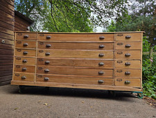 Large Antique Pine Plan Chest 18 Drawers Cabinet Sideboard Storage Furniture