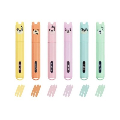 Set mit 6 Mini-Textmarkern im Bärchen-Design mit 6 Pastellfarben Teddy s Style