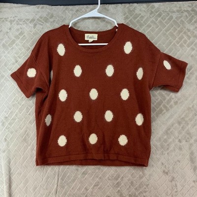Boutique Forever 21 Sweater Womens Large Brown Polka Dot Short Sleeve Coquette
