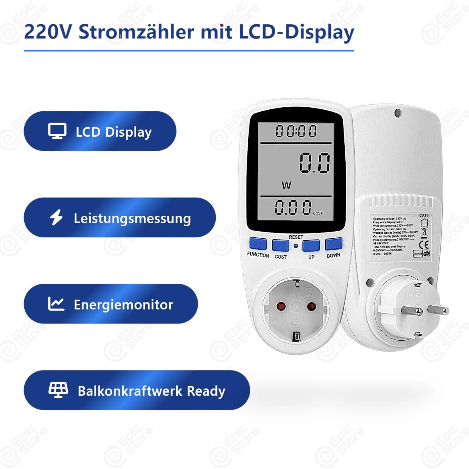 Leistungsmesser Wattmeter Stromzähler Energiemonitor Balkonk
