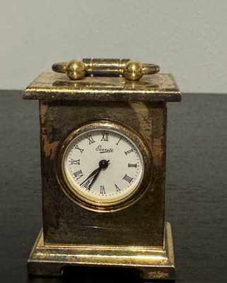 Everite miniature carriage-style deck clock with Roman numeral dial