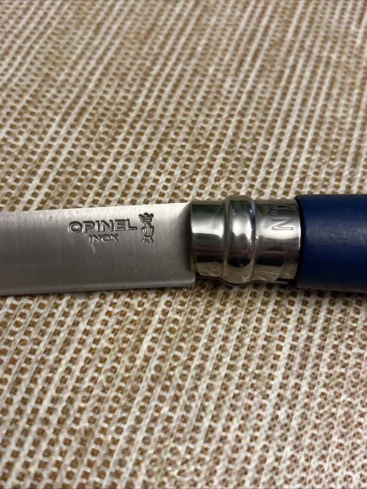 OPINEL INOX Nº 08 Navaja de Bolsillo Plegable Bloqueo Correa de Cuero Azul Foto 2 de 4