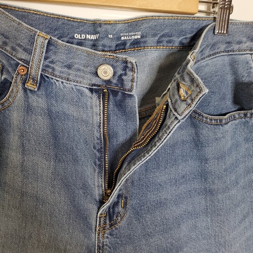 Old Navy Blue Denim Extra High-rise Balloon style jeans Size 12 New with tags - Picture 7 of 12