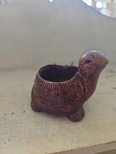 ADORABLE Mini Pottery BROWN TURTLE Tealight Candle Planter