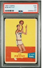 1957 Topps Basketball #24 Bob Pettit RC PSA 1.5 Rookie Card. rookie card picture