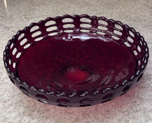 Fenton Ruby Red Basket Weave Open Edge Bowl