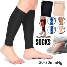 Compression Calf Sleeve 20-30mmHg Footless Socks Leg Support Black Unisex 1 Pair
