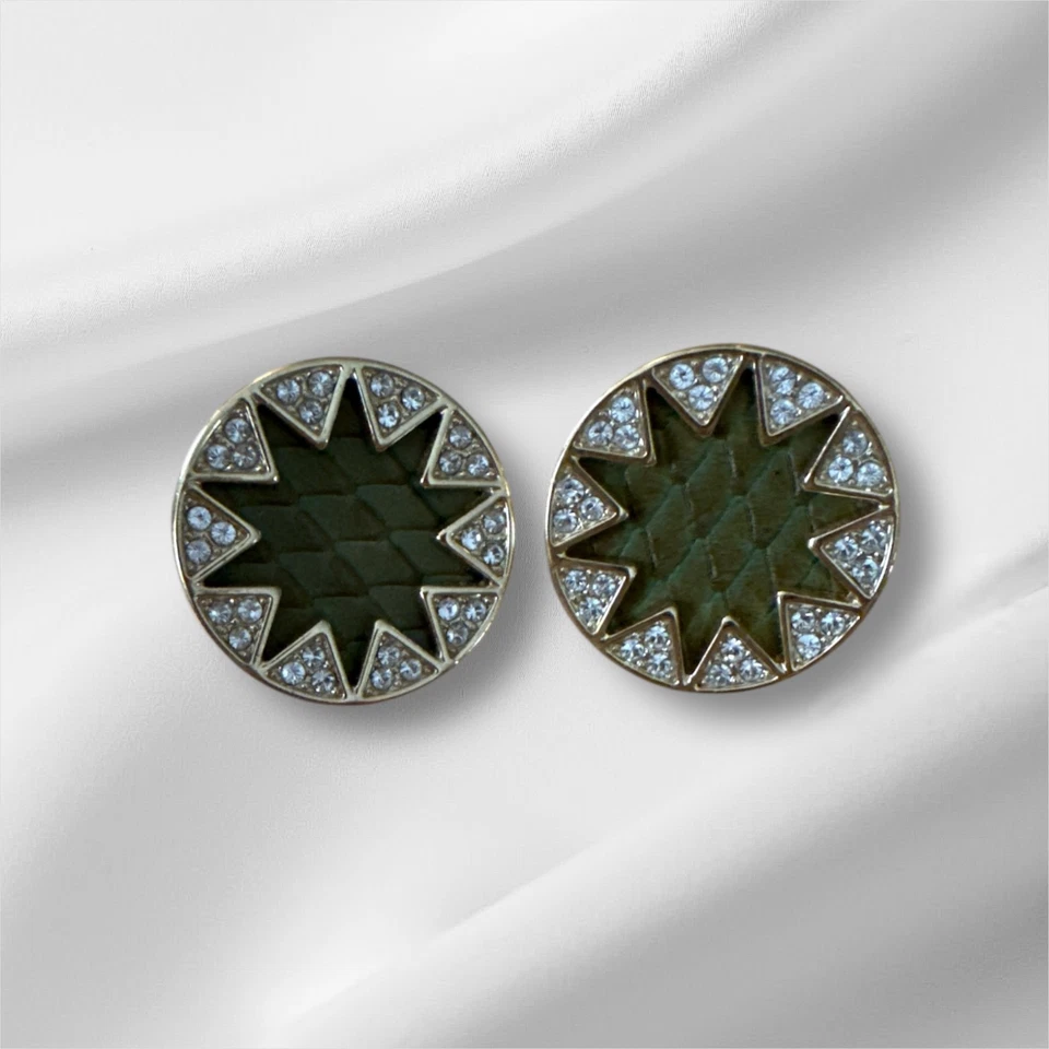 PENDIENTES COLGANTES VINTAGE HH HOUSE OF HARLOW SUNBURST & MESA CUERO VERDE DORADO Foto 3 de 4