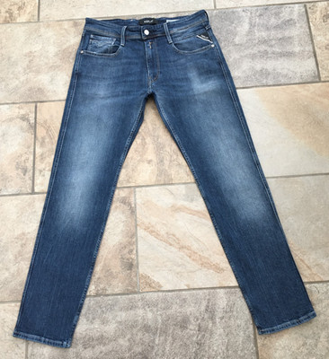 Mens Replay ANBASS Slim Fit Blue Stretch Flex Denim Jeans - Zip Fly - W32 L30