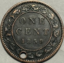 NICER GRADE 1859 Canada 1 Cent Penny! BROKEN STEM &DIE CRACK ERRORS! ROTATED DIE