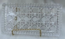 VINTAGE ~ CLEAR RECTANGULAR CUT GLASS TIDBIT TRAY / TRINKET DISH ~ 7.75" x 4"