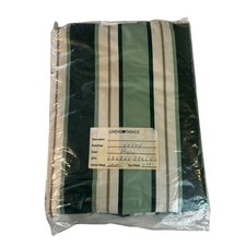 NIP Green/Cream Striped 84  x 60  Vinyl Tablecloth w Flannel Backing