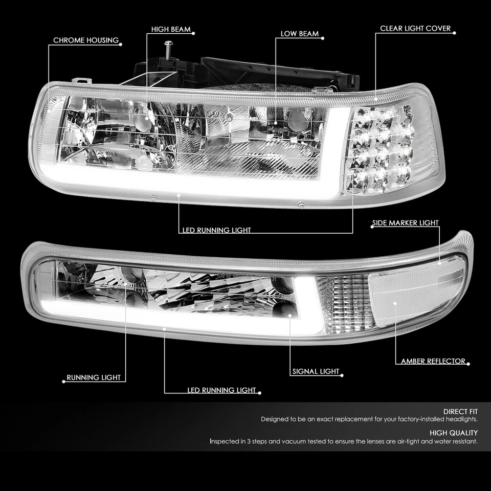 Ajuste 1999-2002 Silverado LED DRL Cromo Faro Lateral Transparente Parachoques Lámpara + Caja de Herramientas Foto 2 de 4