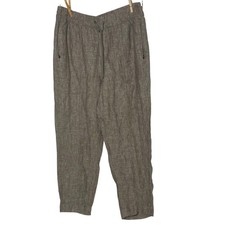 Athleta Retreat High Rise Linen Straight Leg Pants Tan Brown Sz LG Pull On
