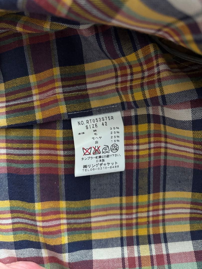 RING JACKET Check Pattern Tailored Jacket 42 made… - image 2