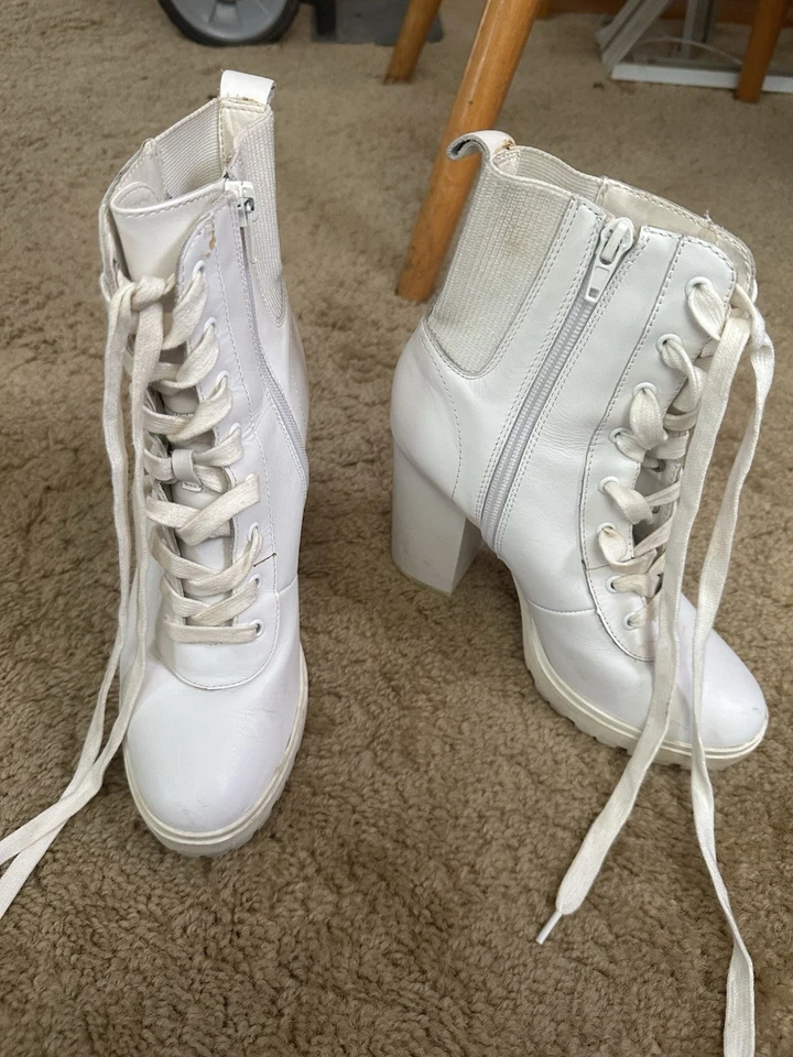 Botas Steve Madden Latch blancas plataforma con cordones tacón bloque talla 7,5 M Foto 3 de 4
