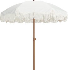 AMMSUN Boho Fringe Umbrella Outdoor Patio, 6.5ft UPF50 Picnic Antique White