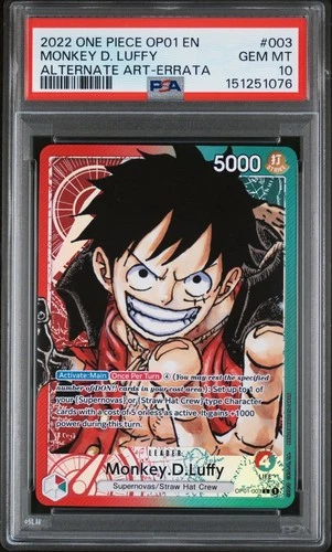 One Piece Monkey D. Luffy Leader Romance Dawn OP01-003 Errata English PSA 10