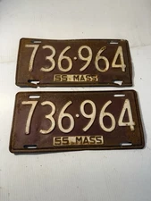 Vintage Matched Pair Massachusetts License Plates 1955  736.964