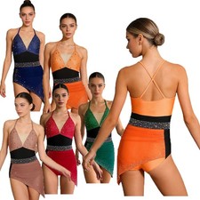 Womens Bodysuit Irregular Jumpsuit Sling Leotard Modern Latin Costume Dancwear