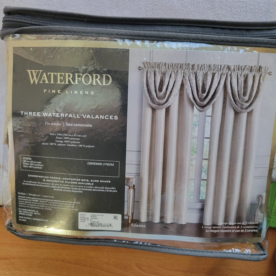 Nuevo en Paquete Waterford Arianna Juego de 3 Cenefas Cascada 42" x 33" Champagne Silver Foto 2 de 4