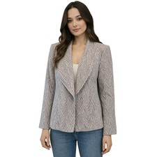 Chicos 1 M Taupe Geometric Blazer Open Front Long Sleeve Hidden SD Pockets EUC