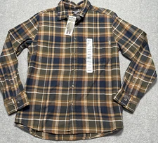 Eddie Bauer Mens Shirt Classic Fit Flannel Small New Loden Rosen Brown Plaid