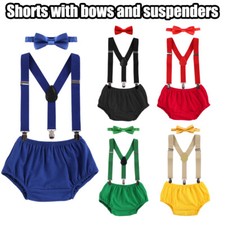 Baby Boy Cake Smash Outfit First Birthday Bloomers Bowtie Suspenders Bloomers！