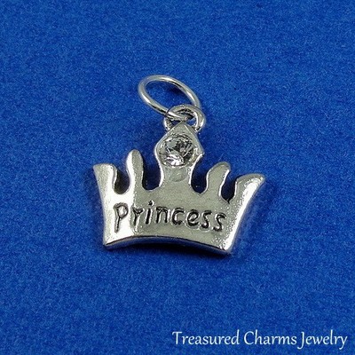 SILVER PRINCESS CROWN CHARM Tiara with Crystal PENDANT