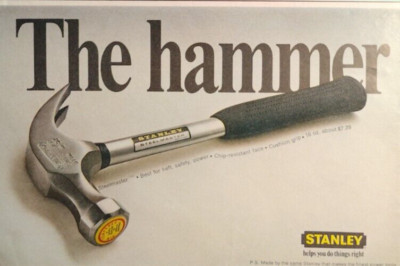 Vintage 1970's Advertisement Stanley Tools The Hammer Chip Resistant Face